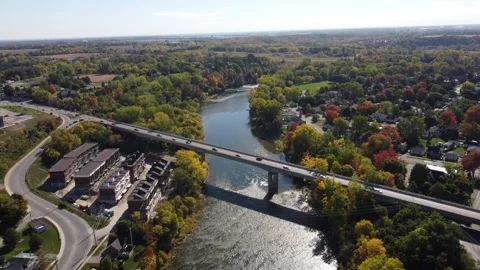 Flying Above River Towards the Paris Bridge Stock Footage 314202096