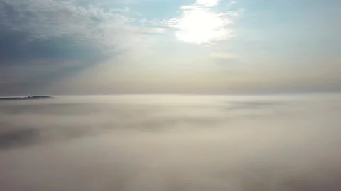 Flying Above The River Ufa  in Fog morning Stock Footage