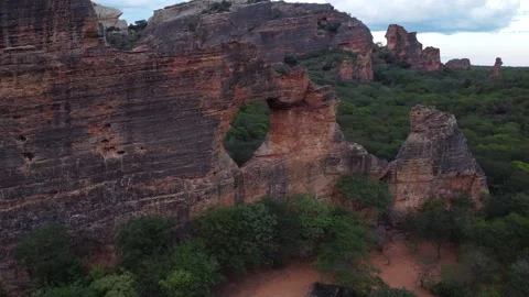 Flying Above Serra da Capivara: Brazil's Ancient Caatinga Landscape Stock Footage 336983469