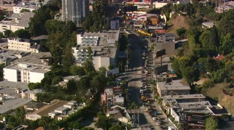 Flying above Sunset Boulevard in Hollywood. Shot in 2008. Stock Footage 59512832