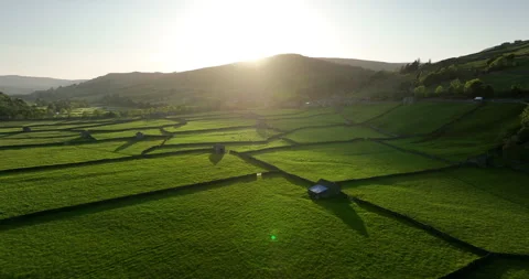 Flying above Swaledale at sunset Stock Footage 282880958