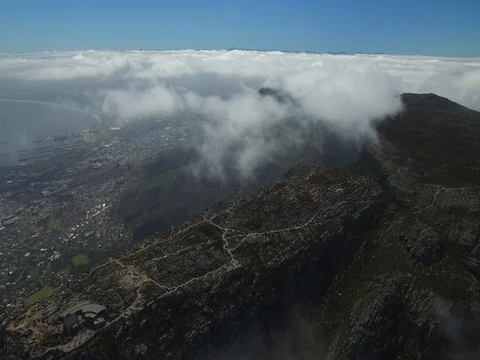 Flying above Table Mountain Aerial Shot Stock Footage 79166956