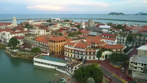 Flying above a town in the tropics. Stock Footage 80607935