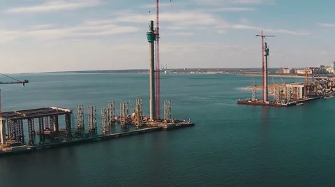 Flying Above Unfinished Bridge Stock Footage 49238083