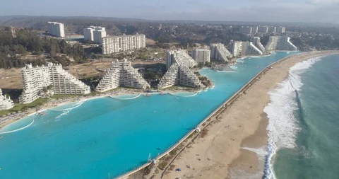 Flying Above the World's Largest Pool ‚ San Alfonso Del Mar in Chile Stock Footage 103735576