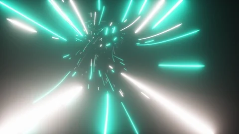 Flying in an abstract bright neon technology tunnel. Modern light. Hyper jump in 動画素材 118537566