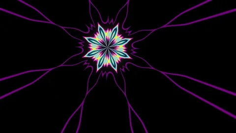 Flying abstract flashing multi-colored flowers. Stock Footage 194188448