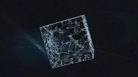 Flying abstract ice cube on black background. Stockillustratie