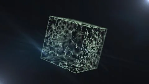 Flying abstract ice cube on black background. Stockillustratie