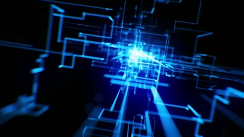 Flying in Abstract Network Grid Blue Color. Cyberspace Travel Flight Through Stock Footage 205229282
