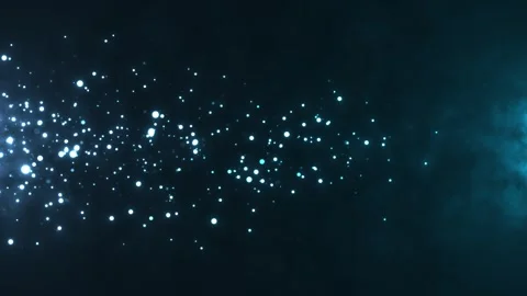 Flying abstract particles on dark smoke background. Magic dust and glowing do Stock Footage 309789913