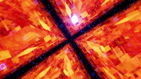 Flying with acceleration between the orange cubes. Looping animation. Stock Footage 196577342