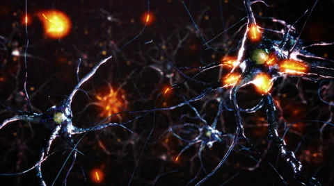 Flying across a neuronal network, electric impulses pass by it. Blue. 2 in 1. Stock Footage