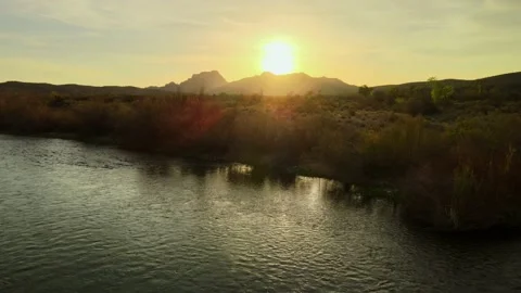 Flying across the Salt River into the Sunset Stock Footage 170087208