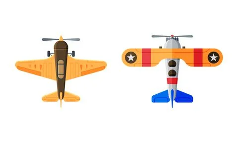 Flying Aircraft with Jet Engine View from Above Vector Set Stock Illustration