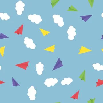 Flying airplane and clouds seamless pattern background.  Illustration Illustrazione stock