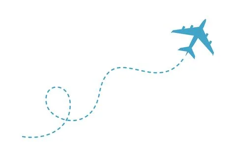 Flying airplane and dashed line flight route isolated on white background Stock Illustration