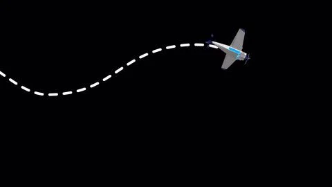 Flying airplane and leaving a dashed line trace on black background. Plane Illustrazione stock