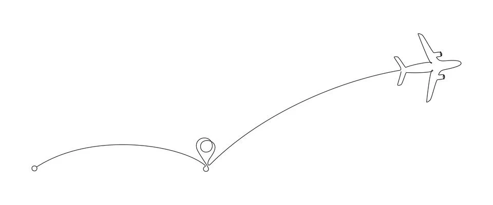 Flying Airplane and path points in One Continuous line drawing. Concept of world Stock Illustration