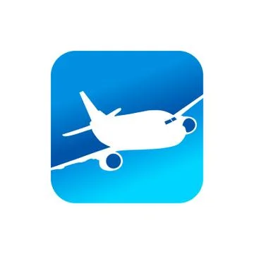 Flying Airplane Blue Rounded Square Icon Design Stock Illustration