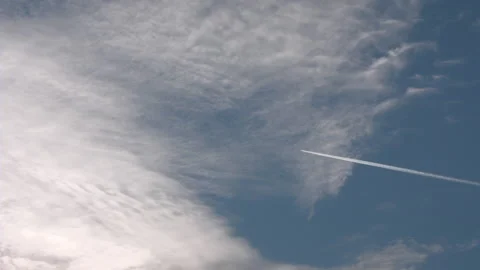Flying airplane on the blue sky Stock Footage 87098283