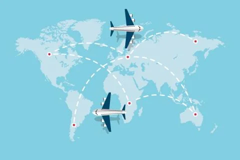 Flying airplane with dash path line. Travel Concept. Illustrazione stock