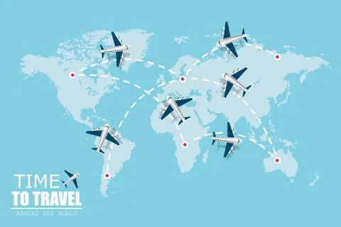 Flying airplane with dash path line. Travel Concept. Illustrazione stock