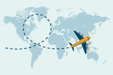 Flying airplane with dash path line. Travel Concept. Stockillustratie