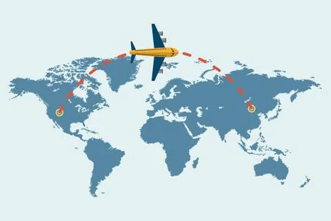 Flying airplane with dash path line. Travel Concept. Stock Illustration