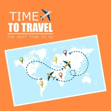 Flying airplane with dash path line. Time to travel Concept. Stockillustratie