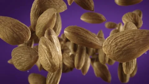 Flying of Almonds in Purple Background Stock Footage 147484384