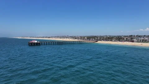 Flying along Balboa Beach and around Newport Beach Balboa Pier Stock-Footage 340075773