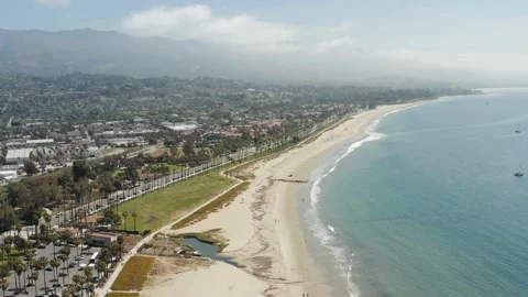 Flying Along the Beach in Santa Barbara, CA Stock Footage 156936020