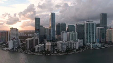 Flying Along the Brickell Skyline at Sunset Stock Footage 112836648