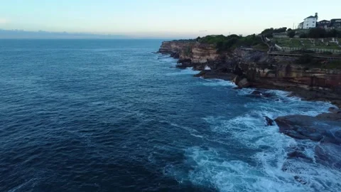 Flying along the cliffs at Bronte Beach, Sydney, 4K Video stock 241415815