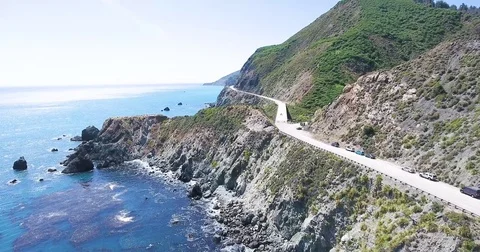 Flying along closed highway 1 at Big Sur, California Stock Footage 76484380
