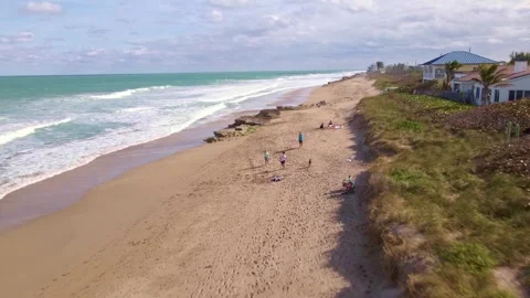 Flying Along Coastline Aerial Drone Footage Stock Footage