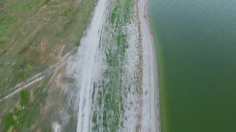Flying along coastline. aerial view Stock Footage