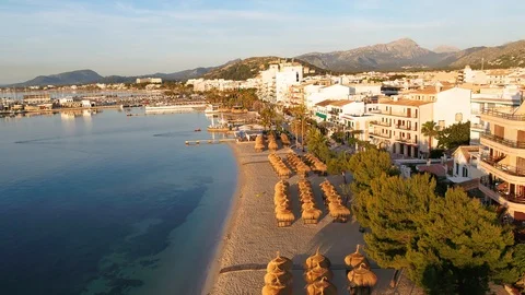 Flying along the coastline of Pollenca Mallorca Stock Footage 101019851