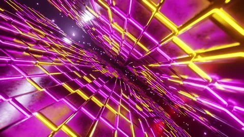 Flying along a corridor of glowing cubes. Infinitely looped animation. Stock Footage 170764798