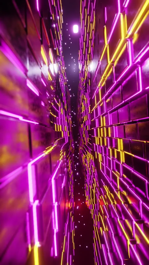 Flying along a corridor of glowing cubes. Vertical looped video Stock Footage 228025355