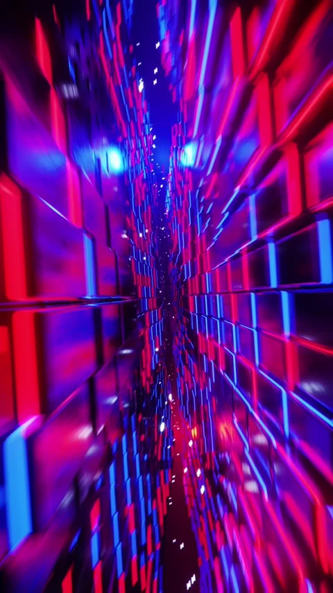 Flying along a corridor of glowing cubes. Vertical looped video Stock Footage 229459634