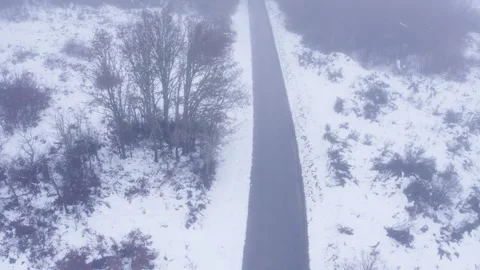 Flying Along an Empty Road Through the Winter Mist Stock-Footage 324821059