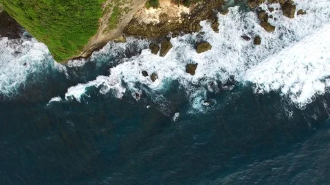 Flying along high cliffs of rocky ocean shore 스톡 동영상 108678648
