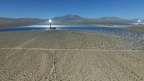 Flying along the Ivanpah Solar Generating Facility Stock Footage 88568651
