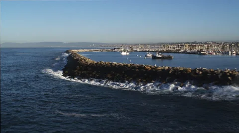 Flying along jetty in Redondo Beach, California. Shot in 2010. Stock Footage 59112668