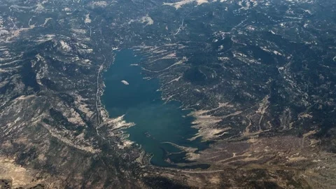 Flying along Lake Davis, an artificial lake in Plumas County, California, USA Stock Footage 342723099