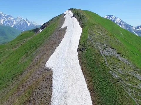 Flying along of mountain range Aerial 4k video. Hiking Travel Tourism Caucasus Stock Footage 80314567