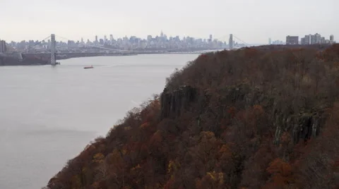 Flying along the New Jersey Palisades on the west shore of the Hudson River Stock Footage 59170264