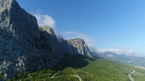 Flying Along the Road With a View of the Rocks. Black Sea. Crimea. Stock Footage 126267324
